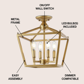 Plains Mini Lantern 12" Iron Modern Farmhouse LED Flush Mount